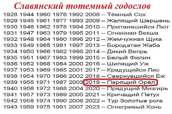 2019 год по славянскому календарю тотем — Парящий Орёл